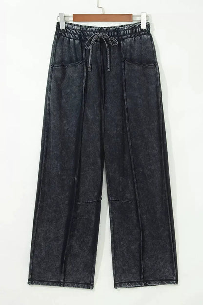 Mineral Wash Raw Seam Drawstring Elastic Waist Barrel Pants by Trendsi