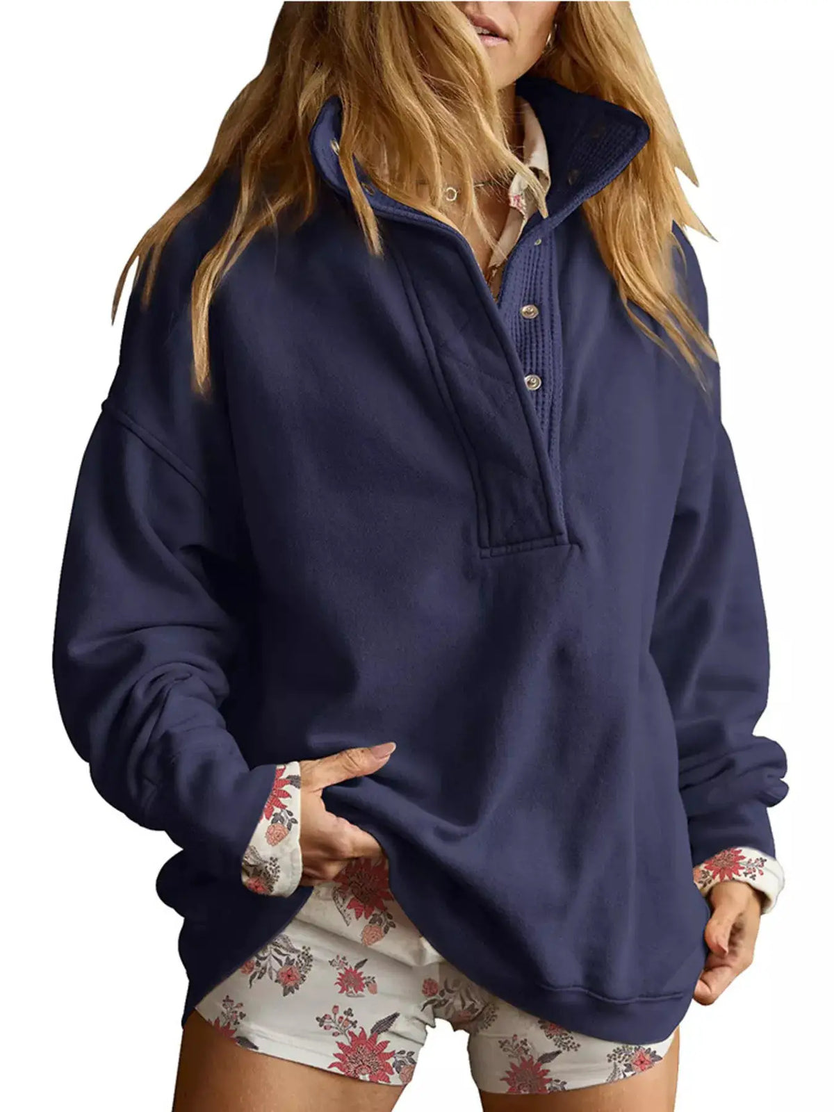 Half Snap Dropped Shoulder Sweatshirt by Trendsi