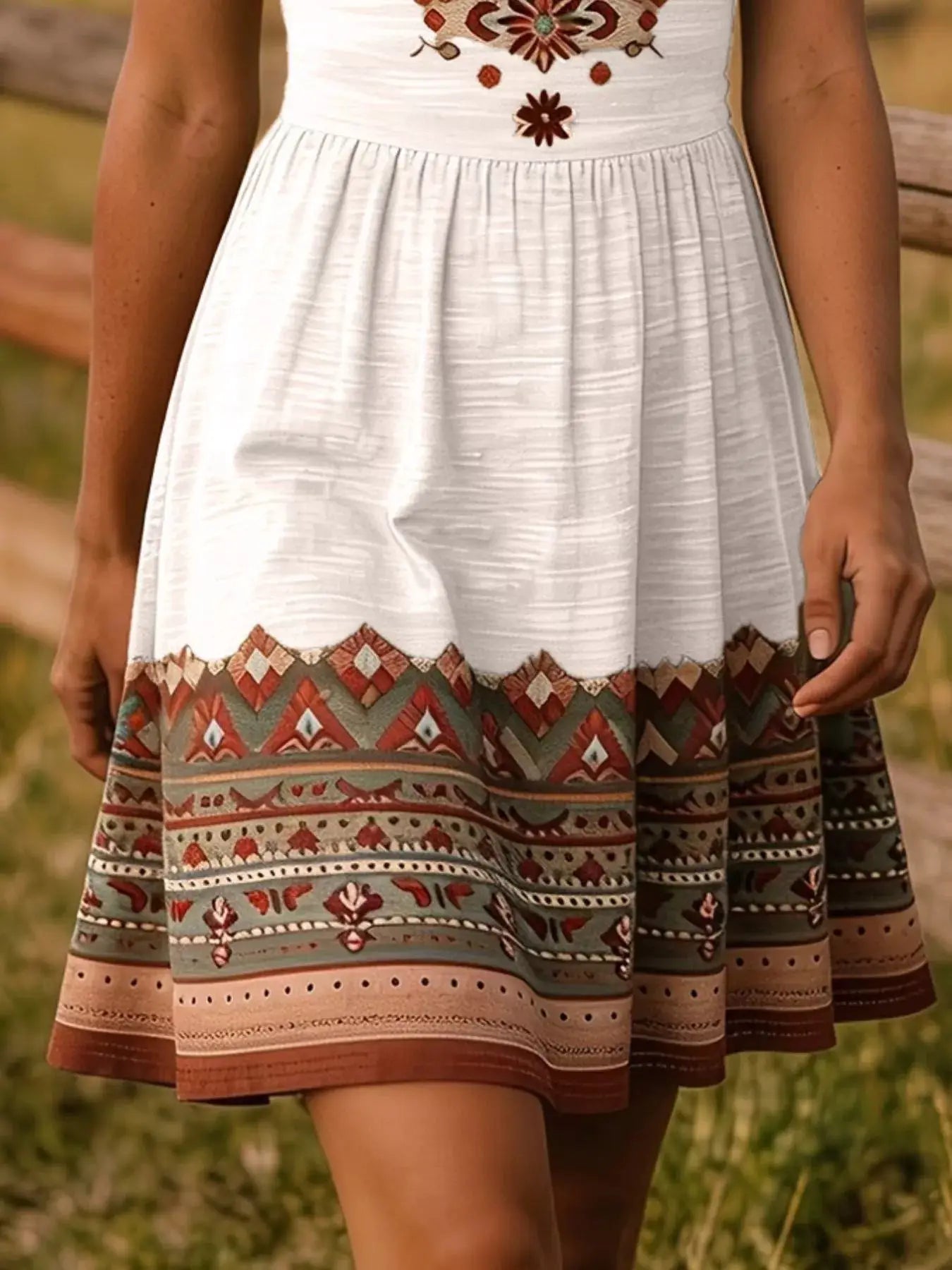 Tribal Print Sleeveless A-Line Summer Dress by Trendsi