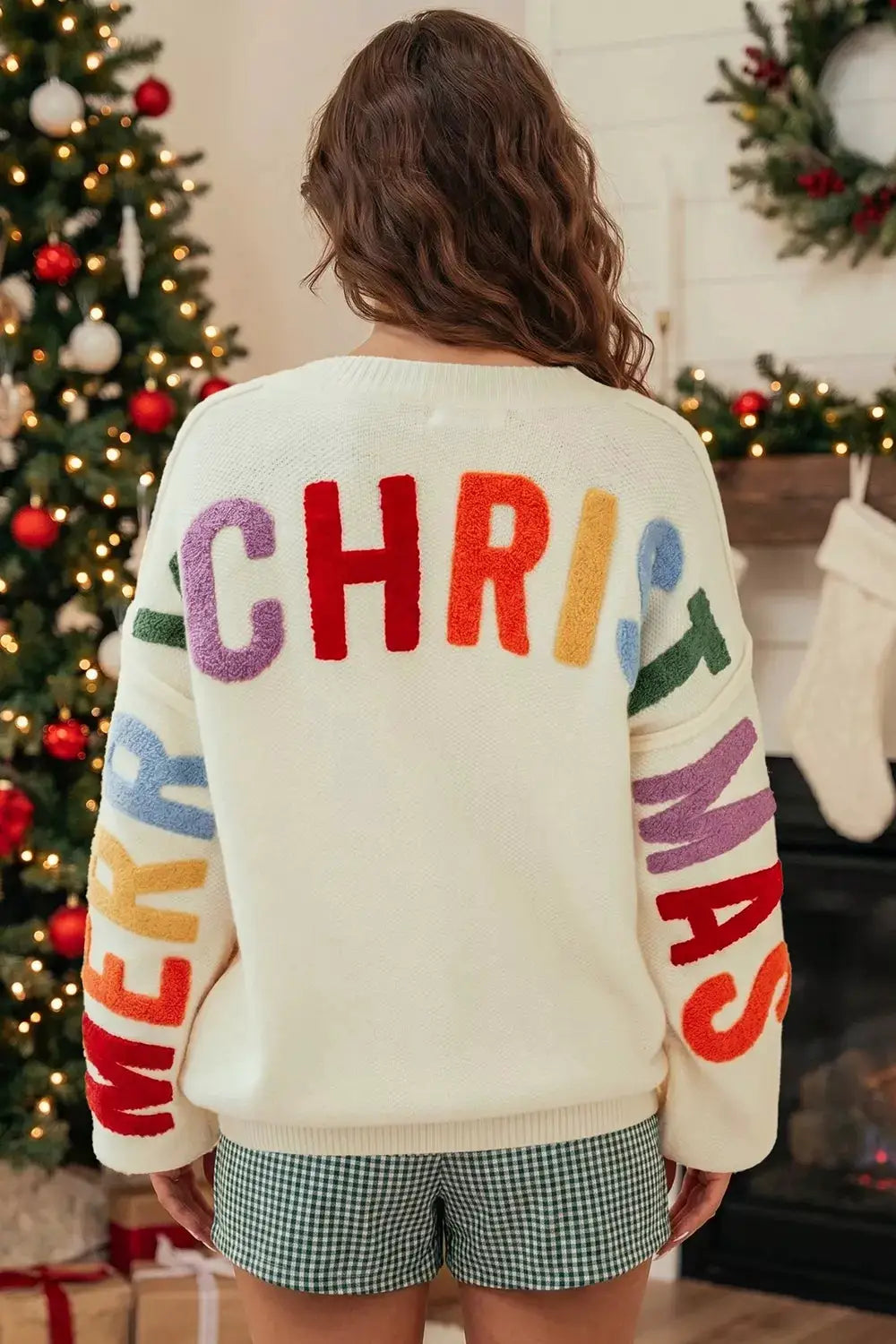 'HO HO HO' Button Up Knit Cardigan by Trendsi
