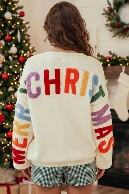 'HO HO HO' Button Up Knit Cardigan by Trendsi