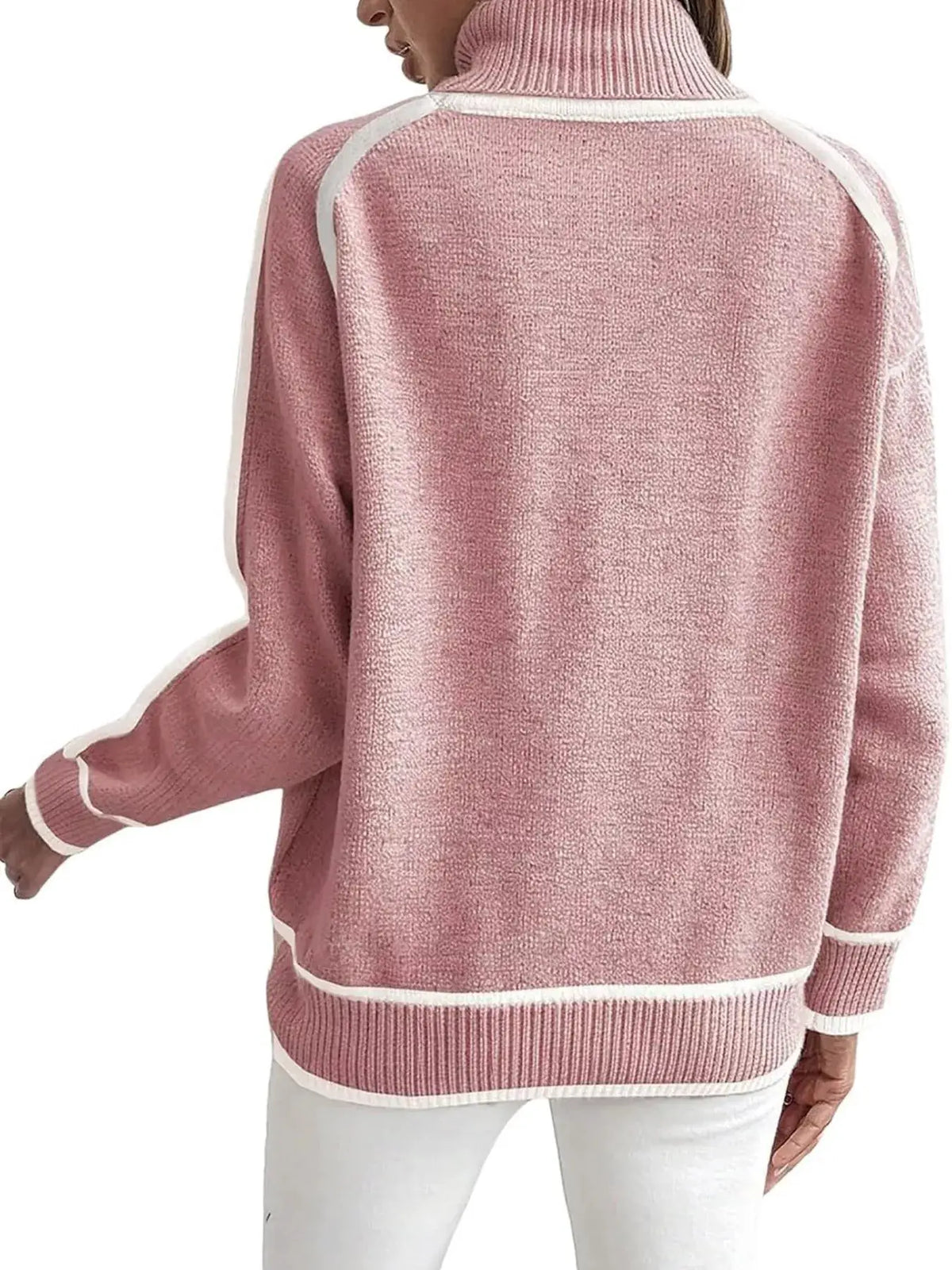 Full Size Contrast Trim Ribbed Hem Turtleneck Sweater Plus Size by Trendsi