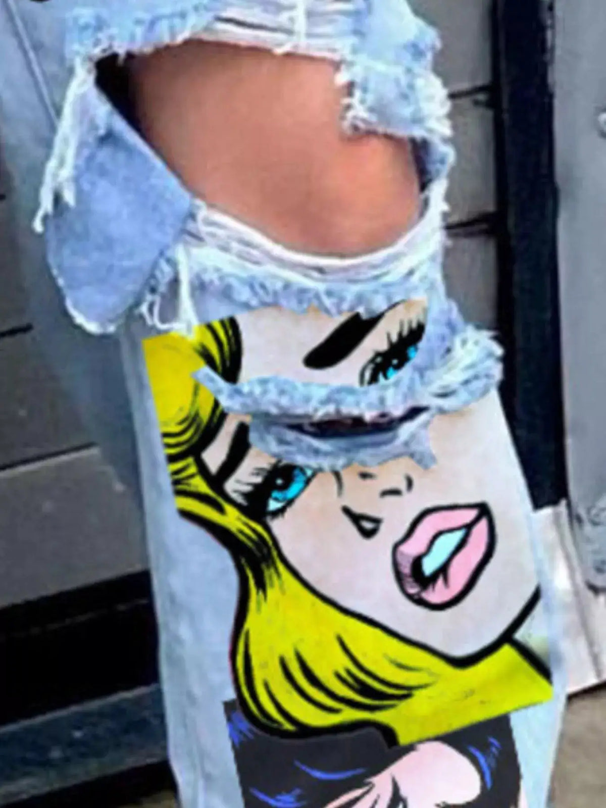 Full Size Pop Art Graphic Distressed Wide-Leg Jeans Plus Size by Trendsi