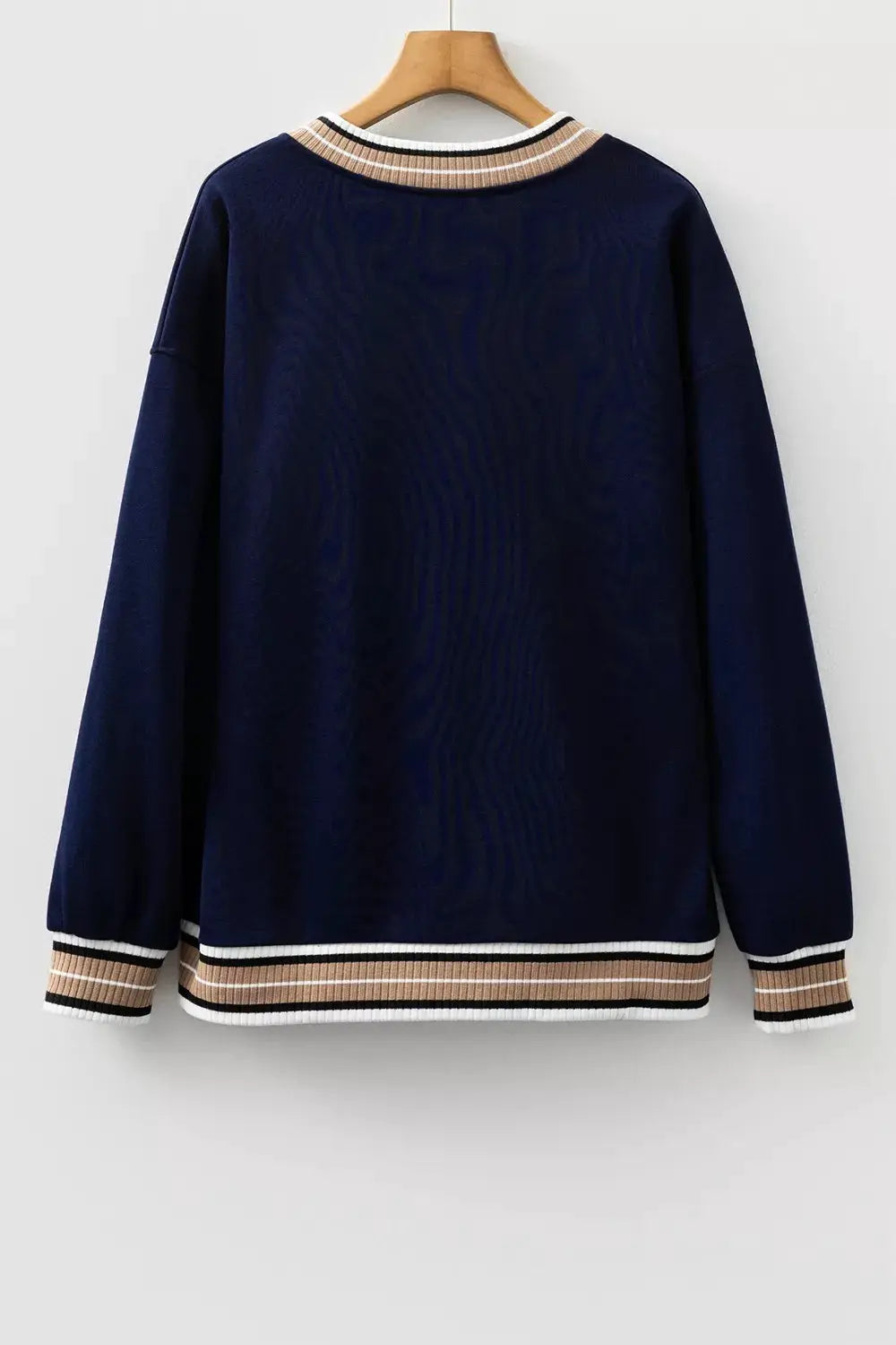 Contrast Striped Trim V Neck Sweatshirt by Trendsi