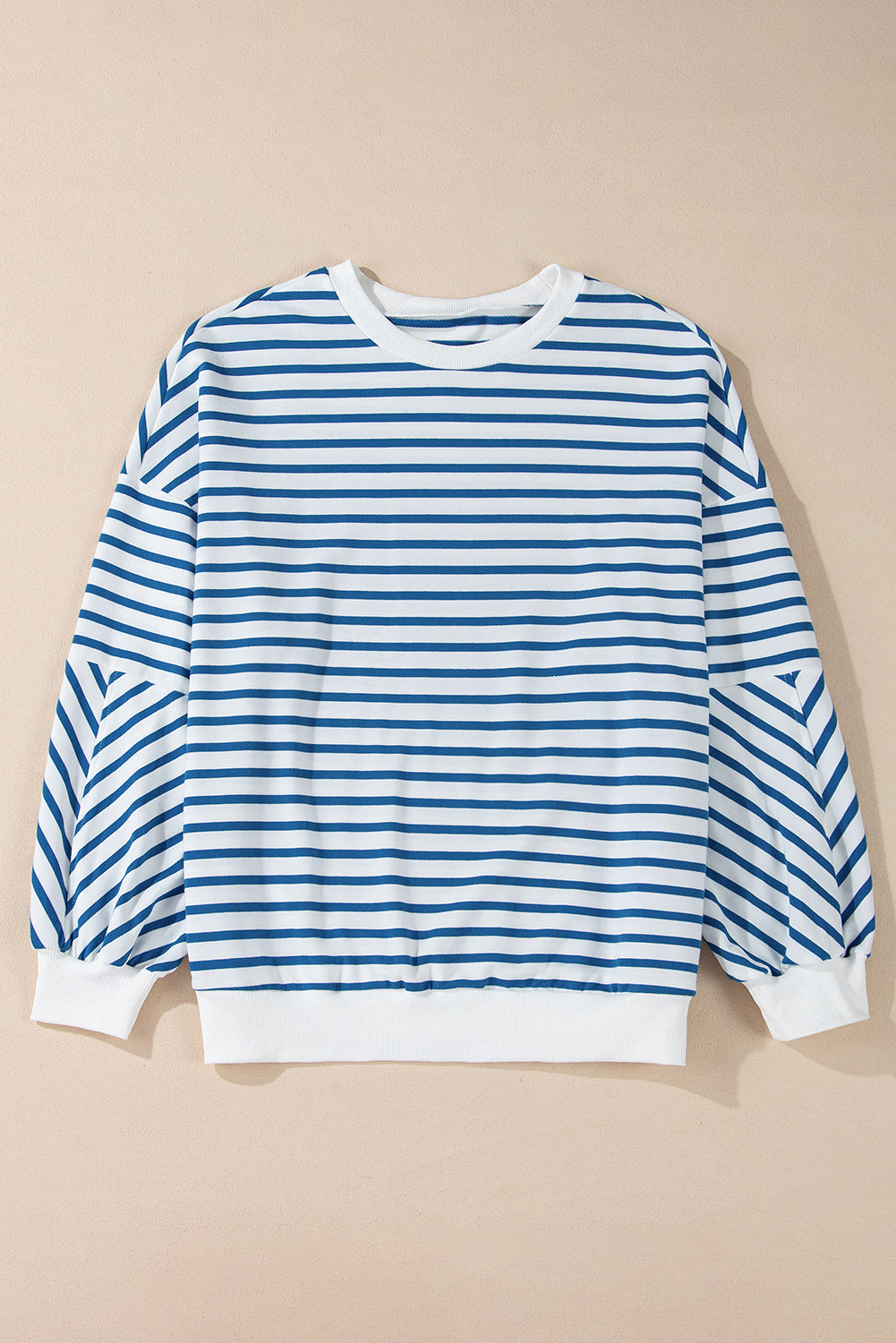 Orange Stripe Drop Shoulder Crew Neck Loose Sweatshirt