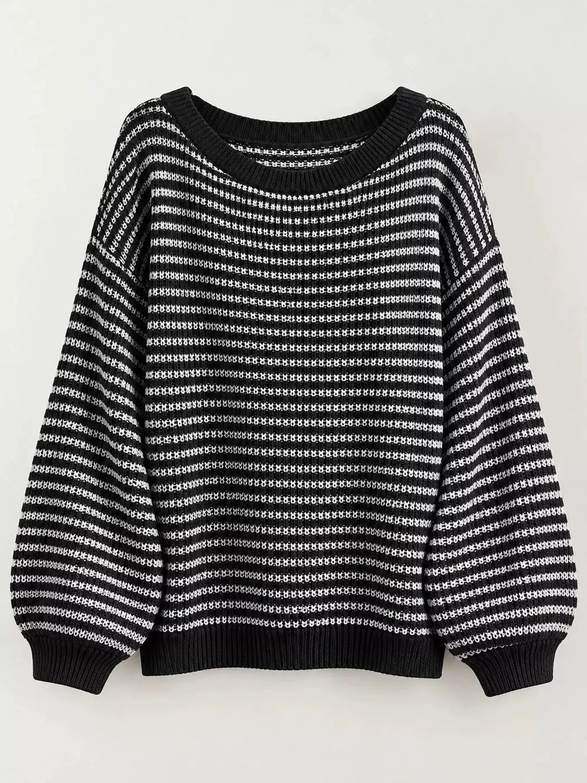 Striped Knit Boat Neck Sweater by Trendsi