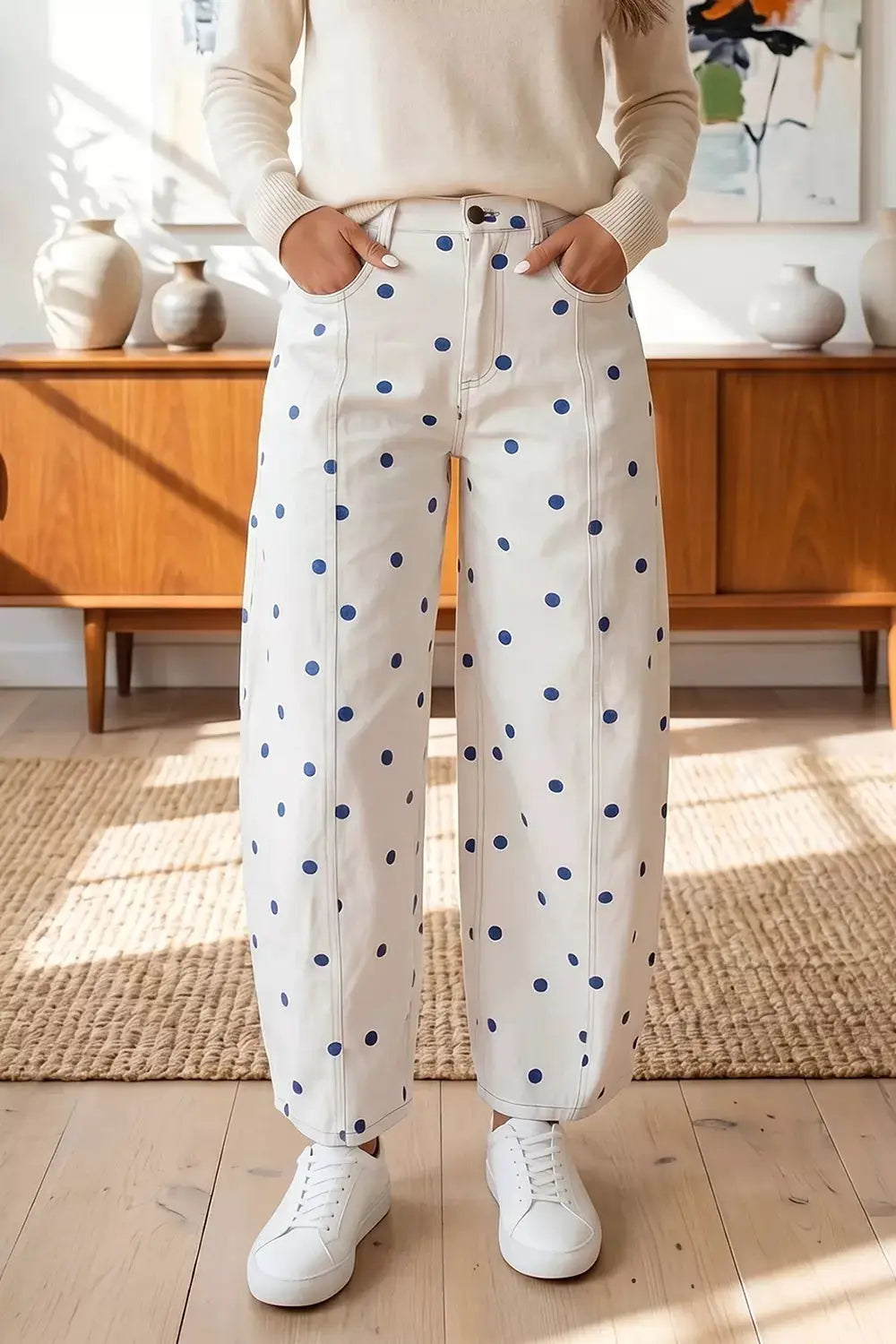 Polka Dot Wide-Leg Jeans by Trendsi