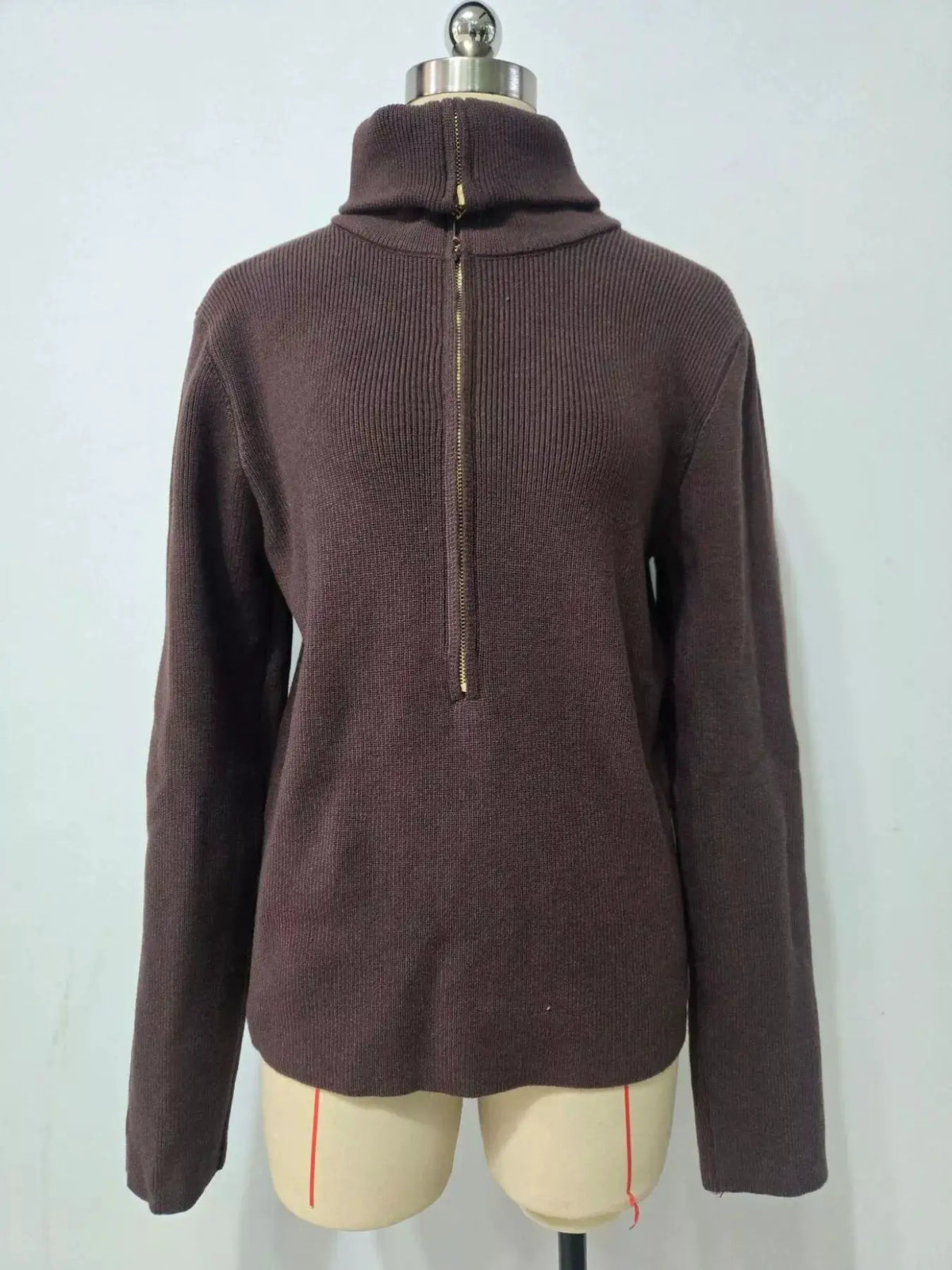 Ribbed Knit Quarter-Zip Sweater by Trendsi