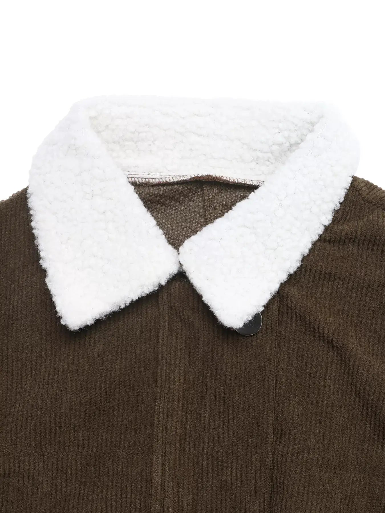 Contrast Sherpa Collar Corduroy Zip Up Jacket by Trendsi