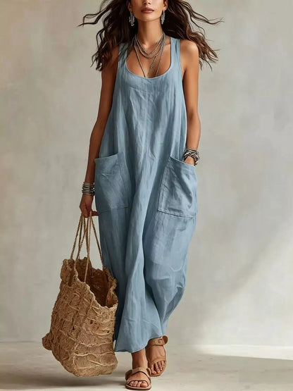 Scoop Neck Sleeveless Maxi Dress with Pockets by Trendsi