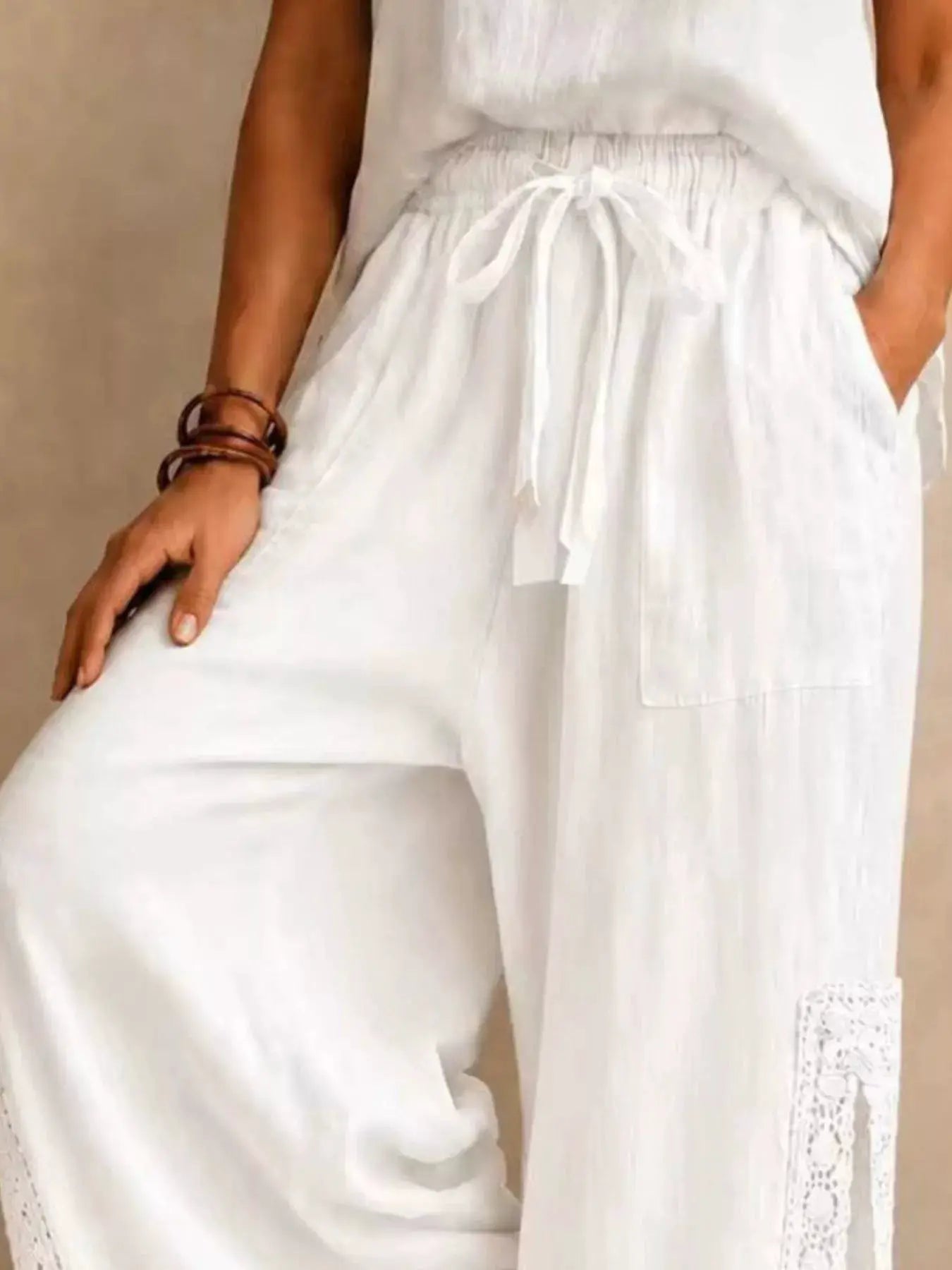 Lace Detail Slit Wide Leg Pants by Trendsi