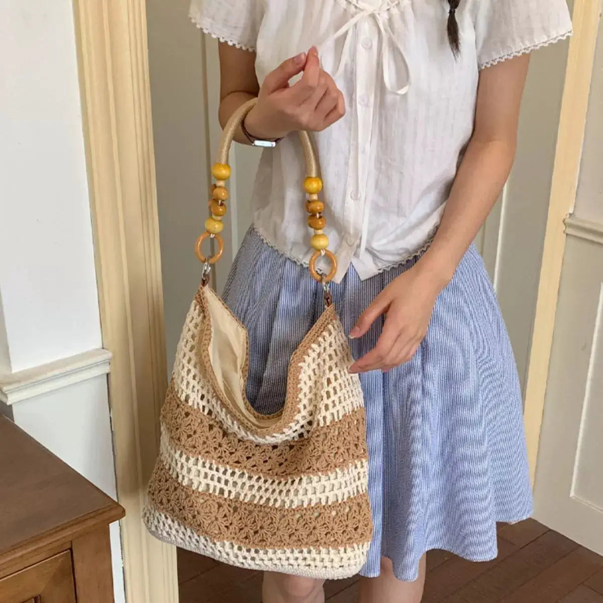 Crochet Knit Shoulder Bag by Trendsi