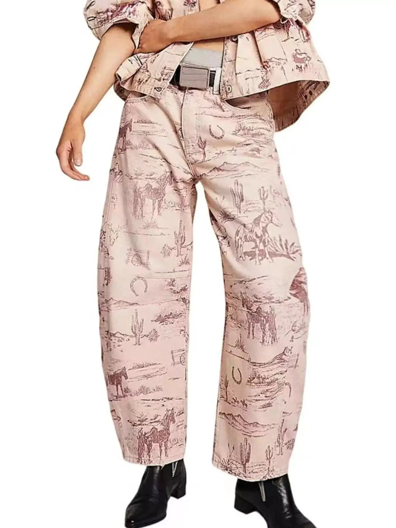 Printed Wide-Leg Jeans by Trendsi