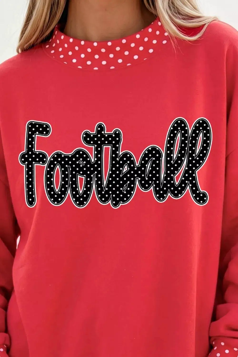 Polka Dot Trim Football Graphic Sweatshirt by Trendsi