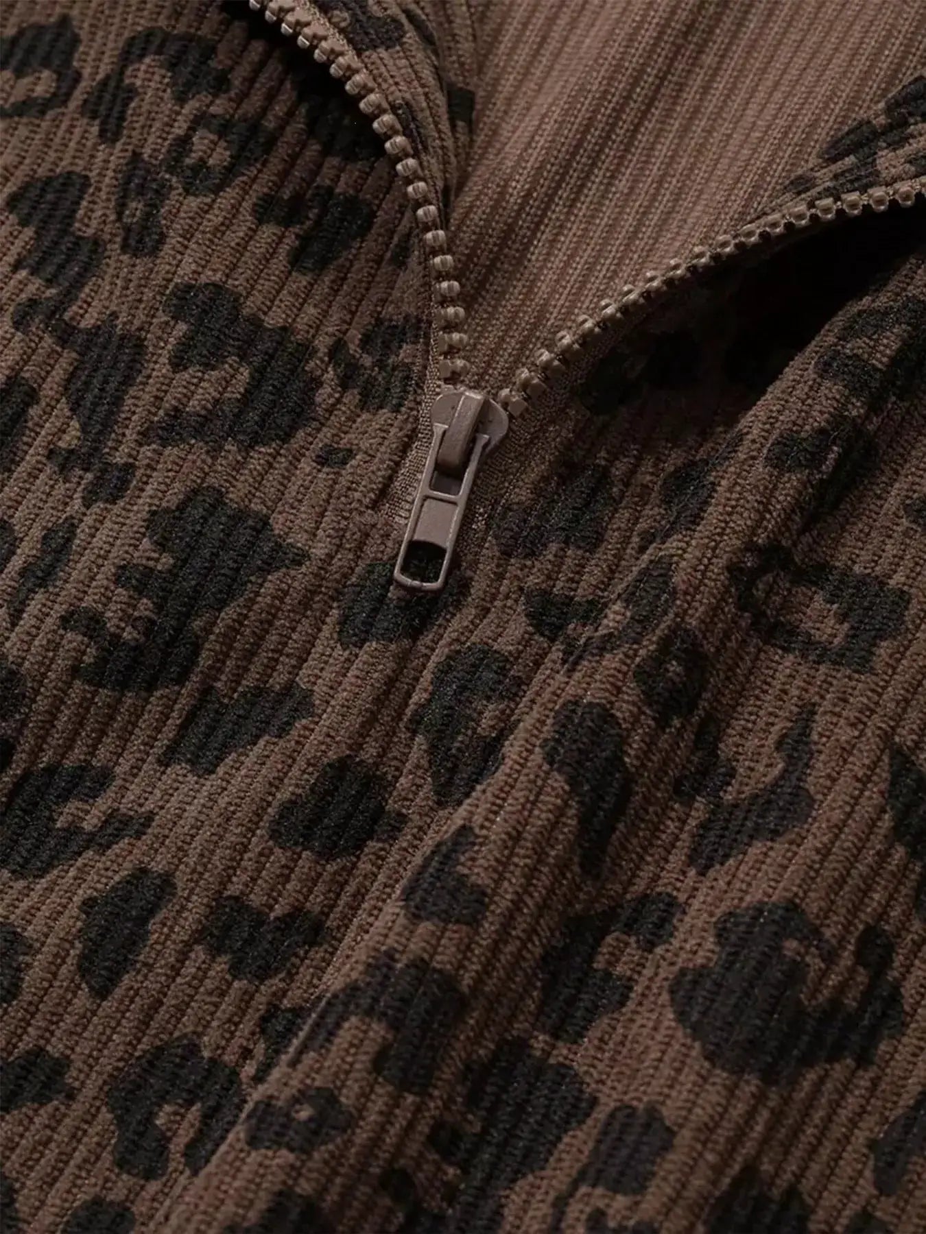 Leopard Print Quarter-Zip Sweatshirt by Trendsi