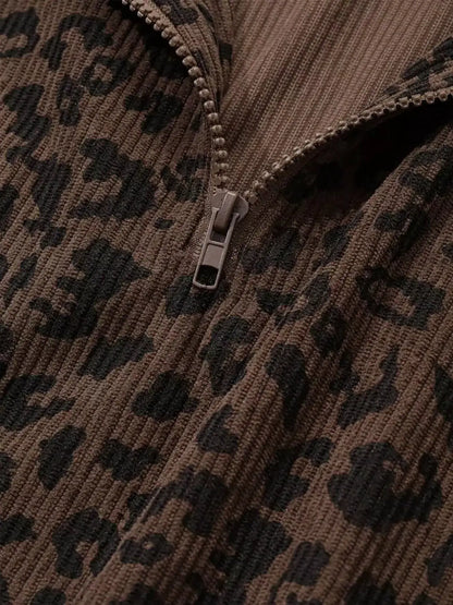 Leopard Print Quarter-Zip Sweatshirt by Trendsi