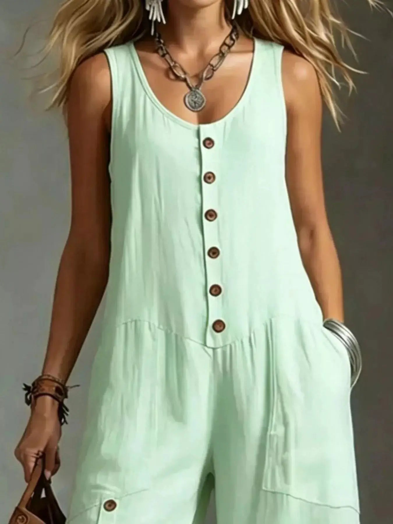 Full Size Sleeveless Button-Down Wide-Leg Jumpsuit Plus Size by Trendsi
