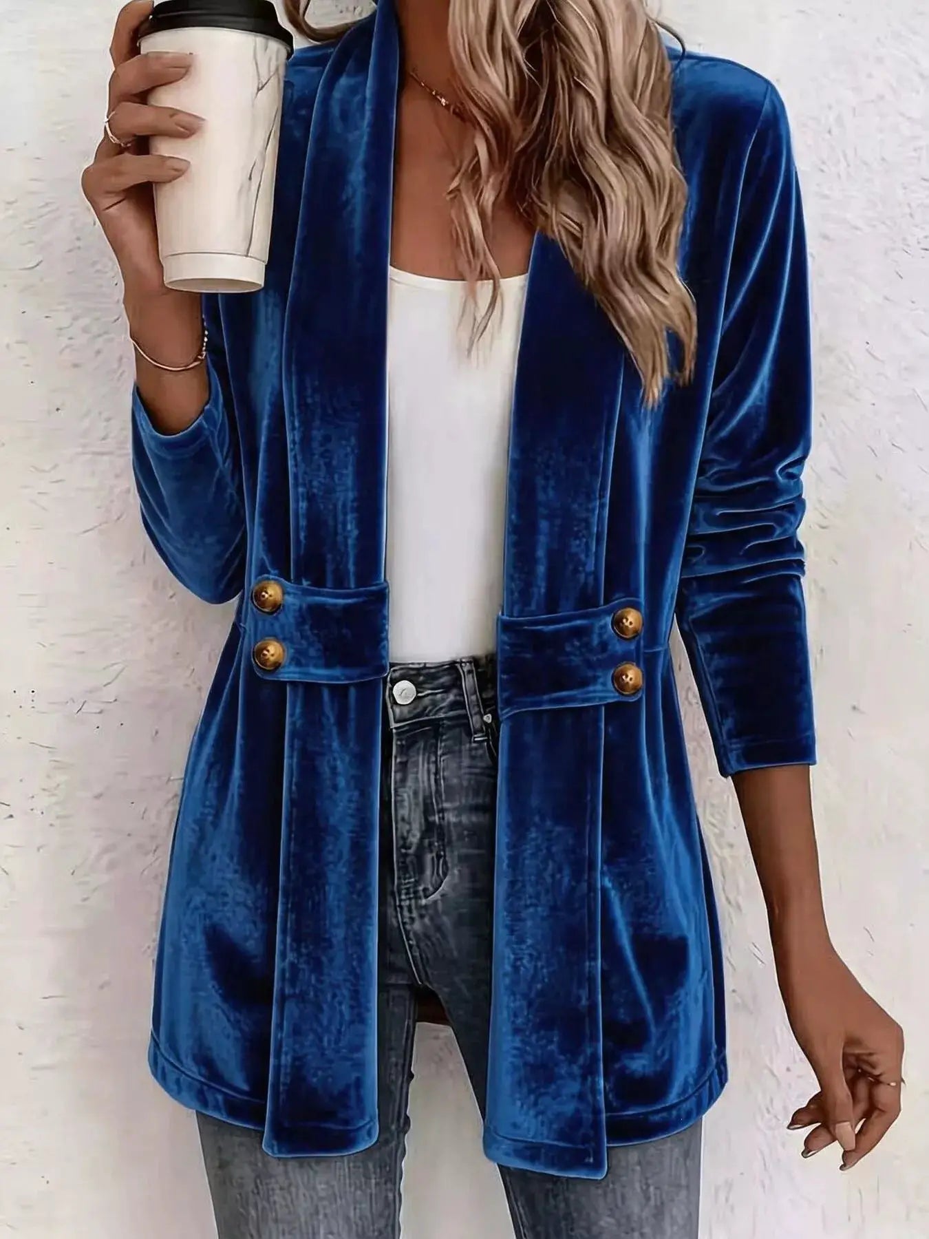 Full Size Velvet Open-Front Cardigan Plus Size by Trendsi