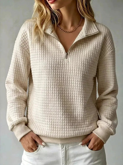 Waffle Knit Quarter-Zip Sweatshirt by Trendsi