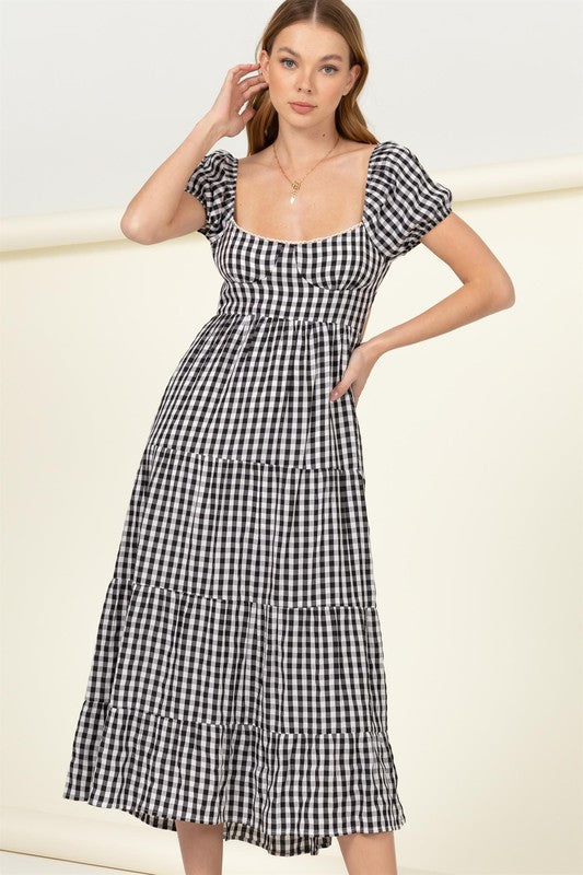 Somewhere to Go Tie-Back Gingham Print Maxi Dress