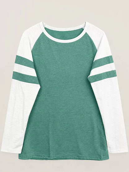 Full Size Color-Block Raglan Sleeve Striped T-Shirt Plus Size by Trendsi