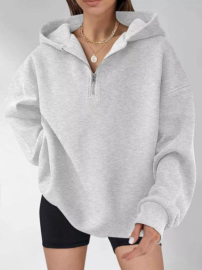Oversized Quarter-Zip Hoodie by Trendsi