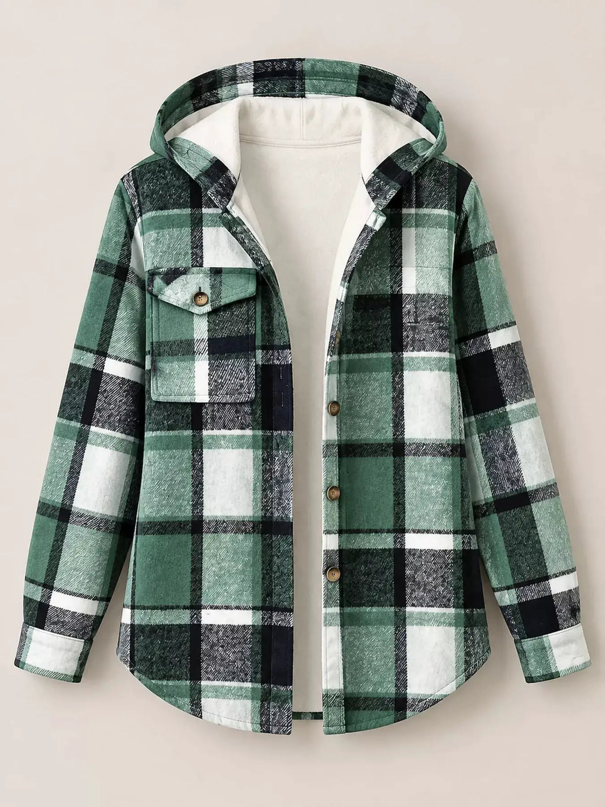 Fleece-Lined Plaid Button Up Shacket by Trendsi