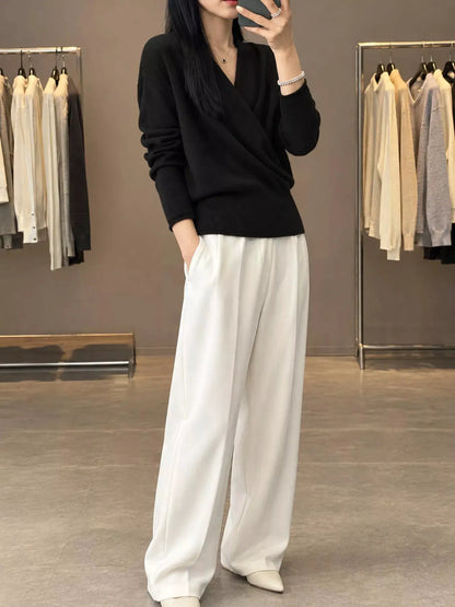 Wrap-Front Long Sleeve Sweater by Trendsi