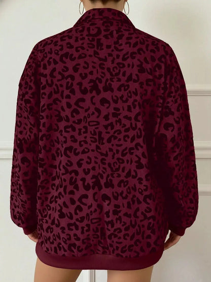 Leopard Print Quarter-Zip Sweatshirt by Trendsi