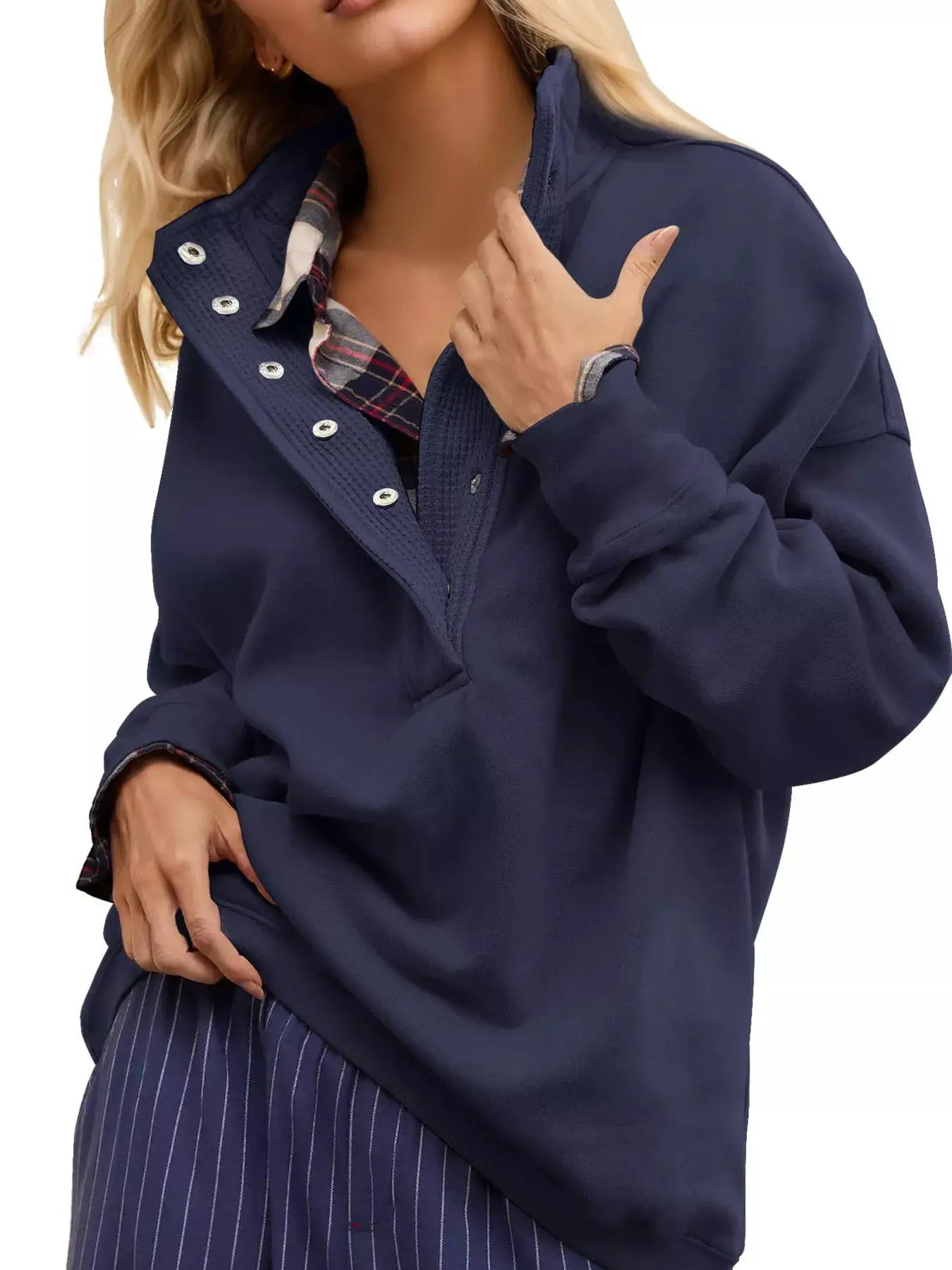 Half Snap Dropped Shoulder Sweatshirt by Trendsi