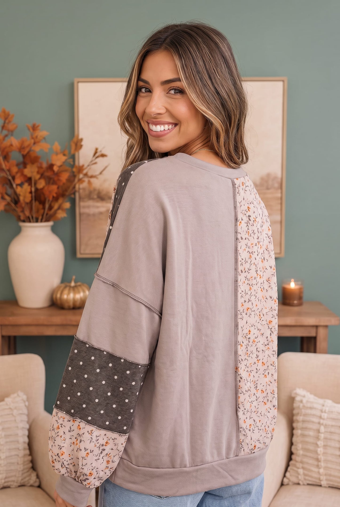 Thankful for Mixed Print Sweatshirt