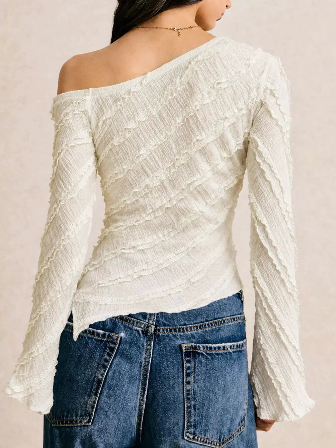 Textured Asymmetrical Hem One Shoulder Blouse by Trendsi