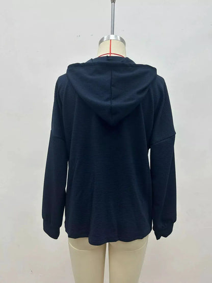 Full Size Waffle Knit Drawstring Long Sleeve Hoodie Plus Size by Trendsi