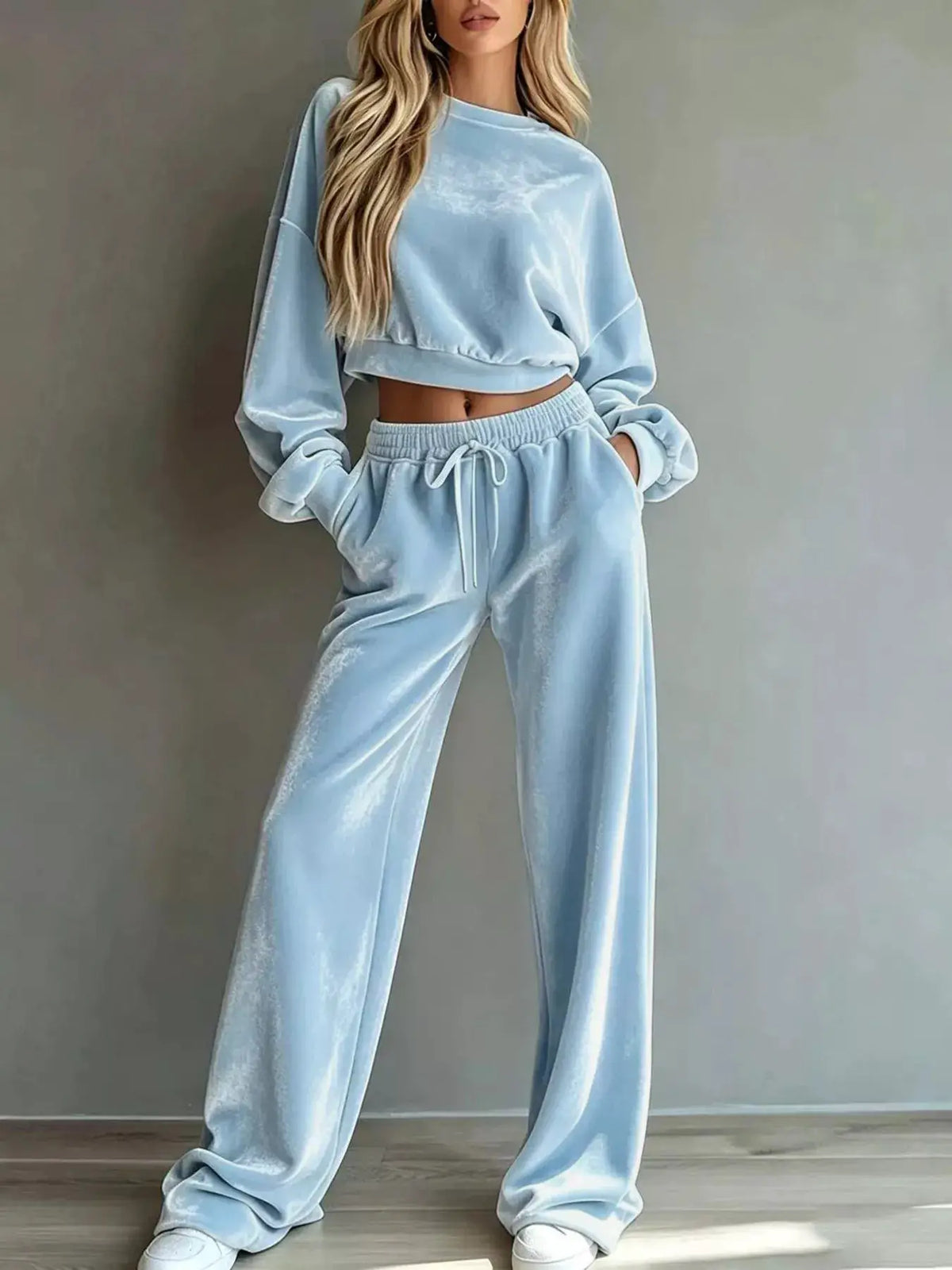 Full Size Cropped Sweatshirt and Wide-Leg Pants Set Plus Size by Trendsi