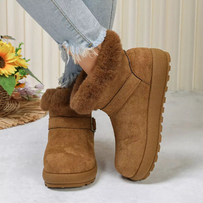 Round Toe Fuzzy Boots by Trendsi