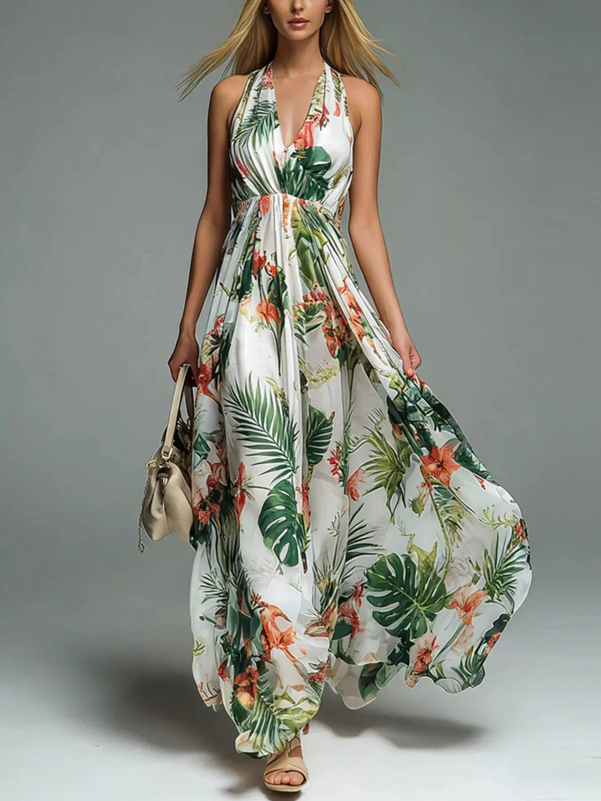 Halter Neck Printed Flowy Maxi Dress by Trendsi