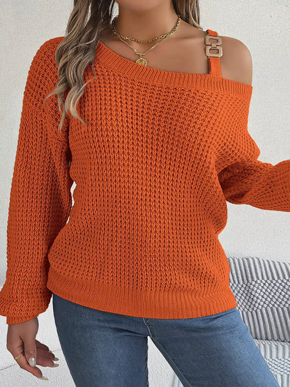 Asymmetrical Neck Long Sleeve Sweater by Trendsi