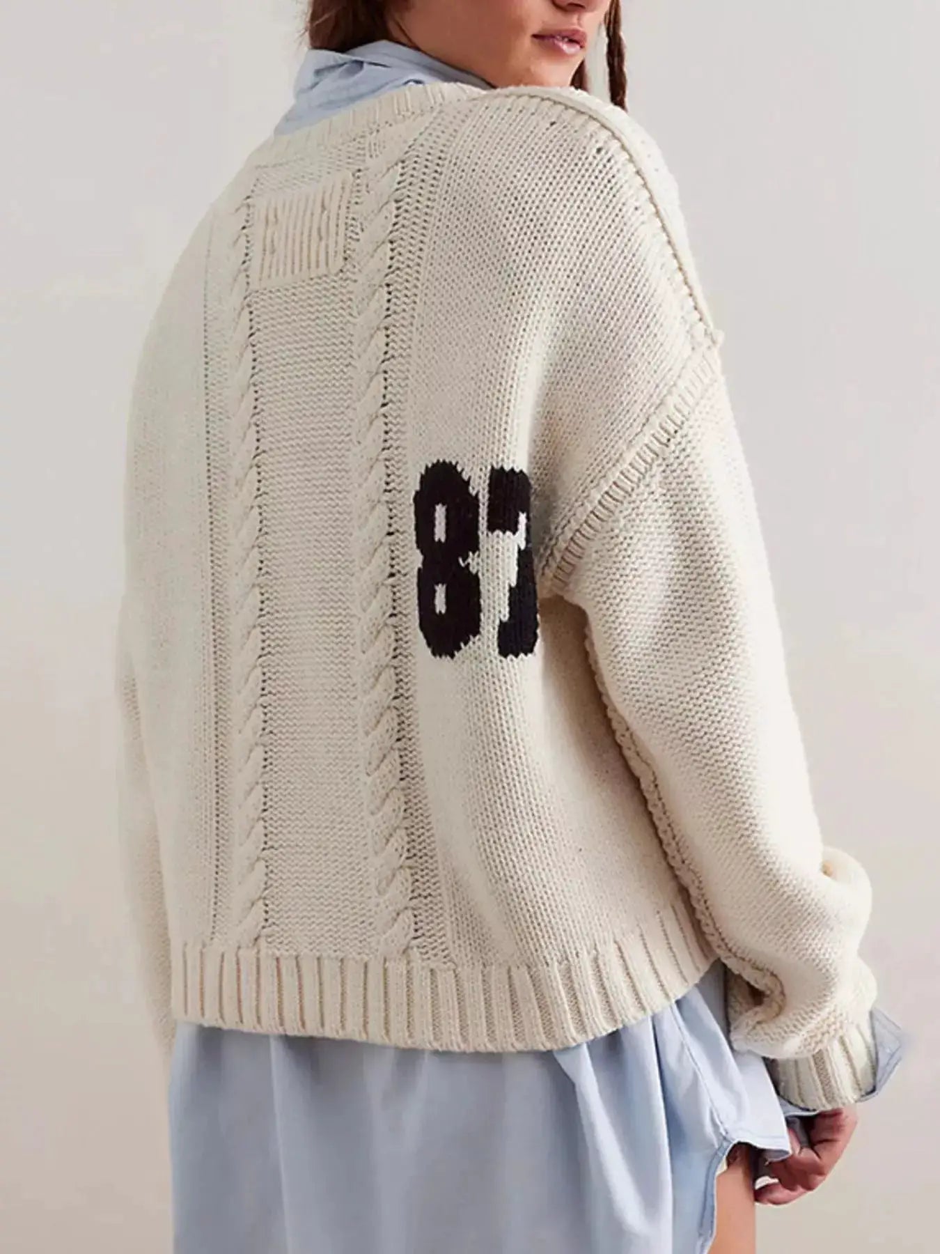 87 Number Cable-Knit Sweater by Trendsi
