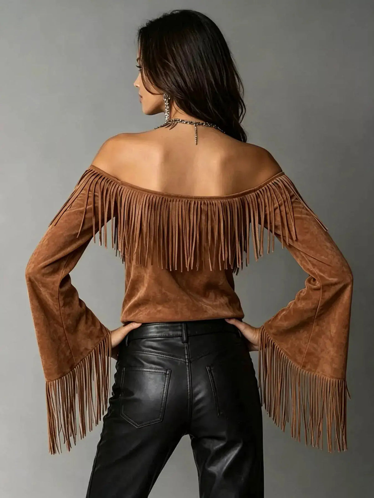 Full Size Fringed Off-Shoulder T-Shirt Plus Size by Trendsi