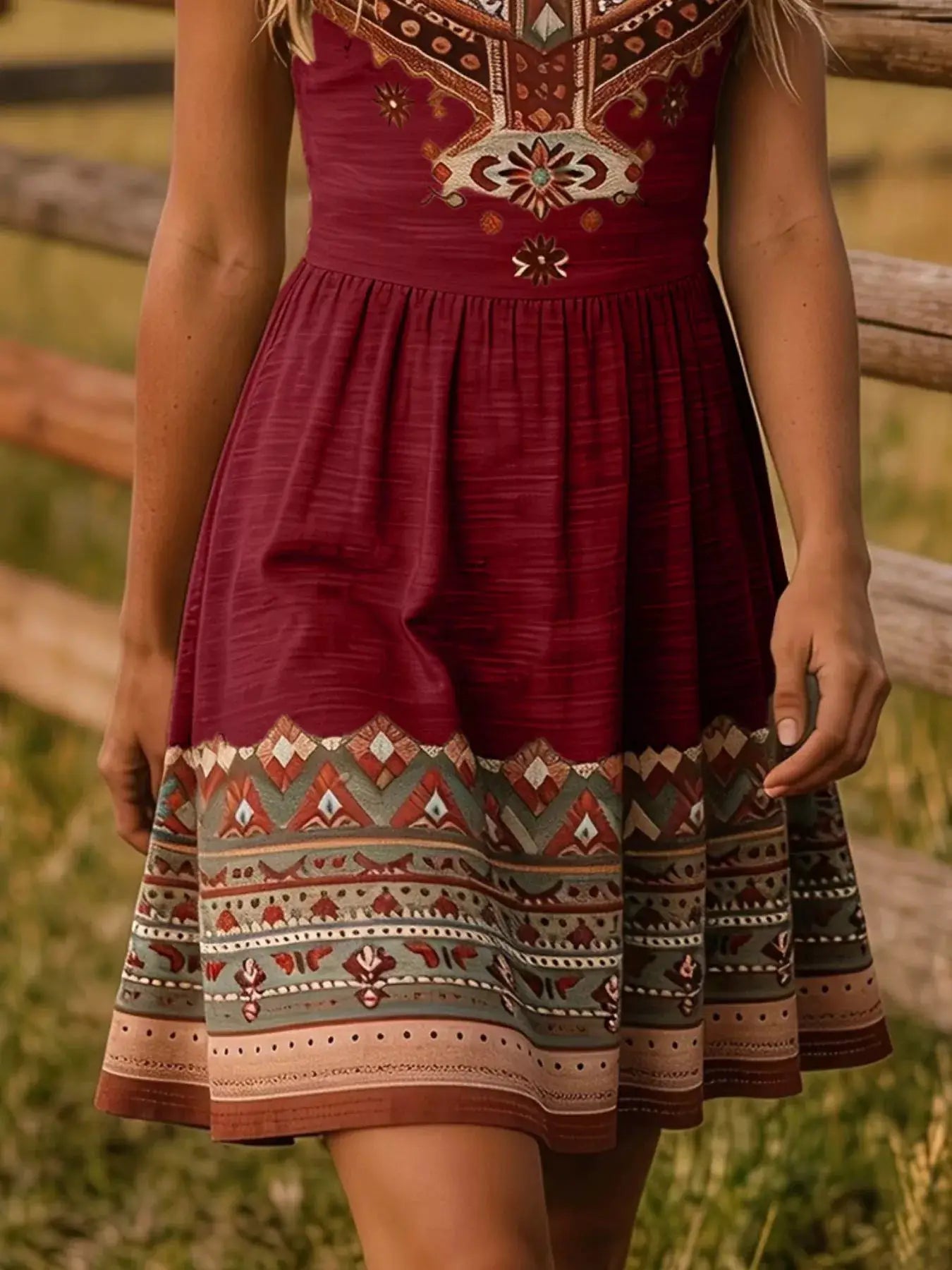 Tribal Print Sleeveless A-Line Summer Dress by Trendsi