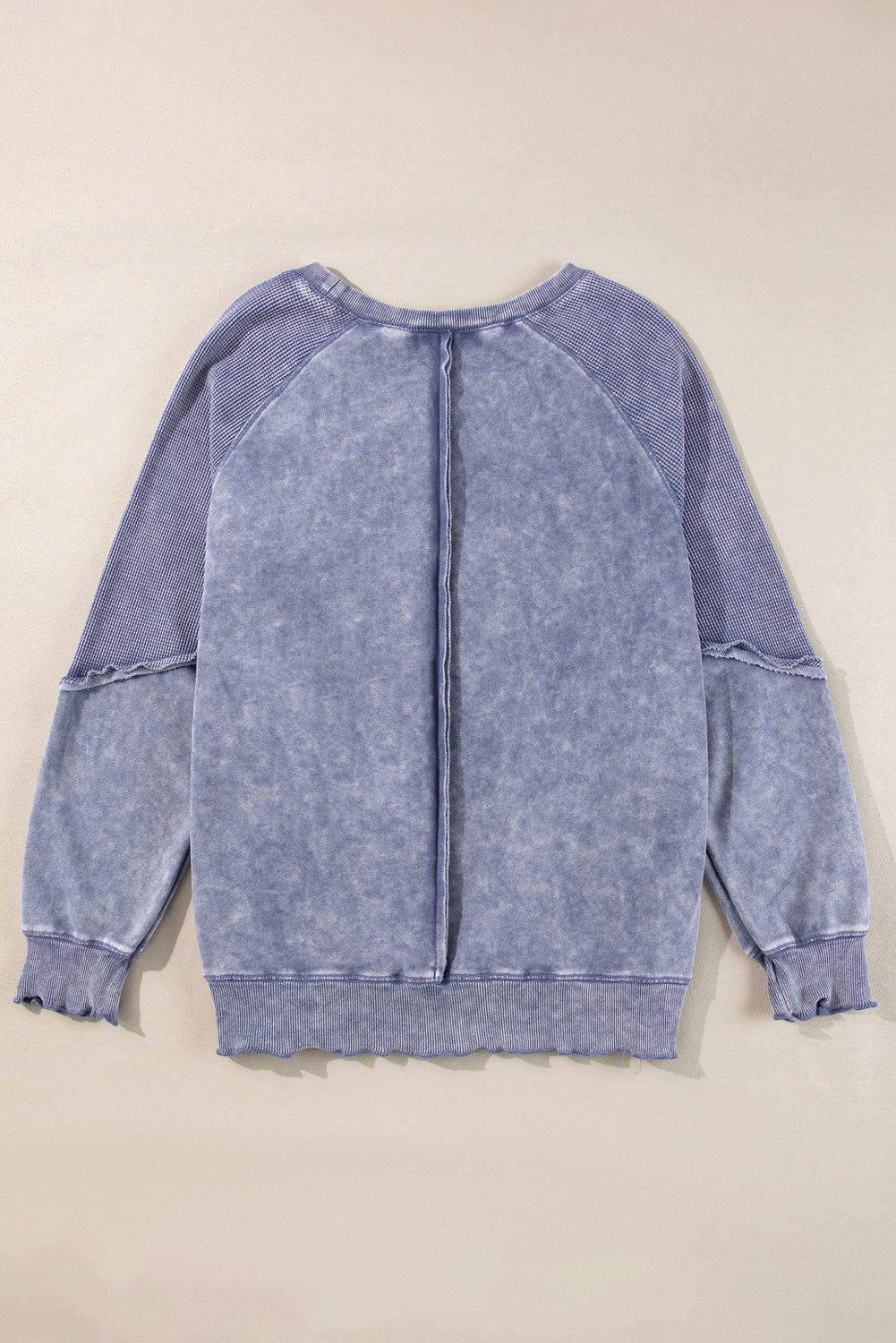 Orchid Petal Solid Waffle Knit Patchwork Raglan Sleeve Sweatshirt