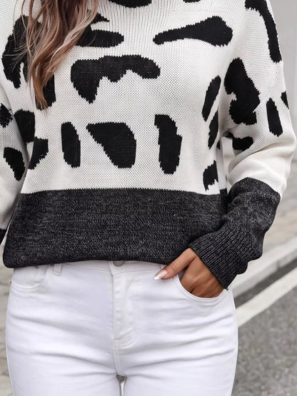 Full Size Off-Shoulder Colorblock Animal Print Sweater Plus Size by Trendsi