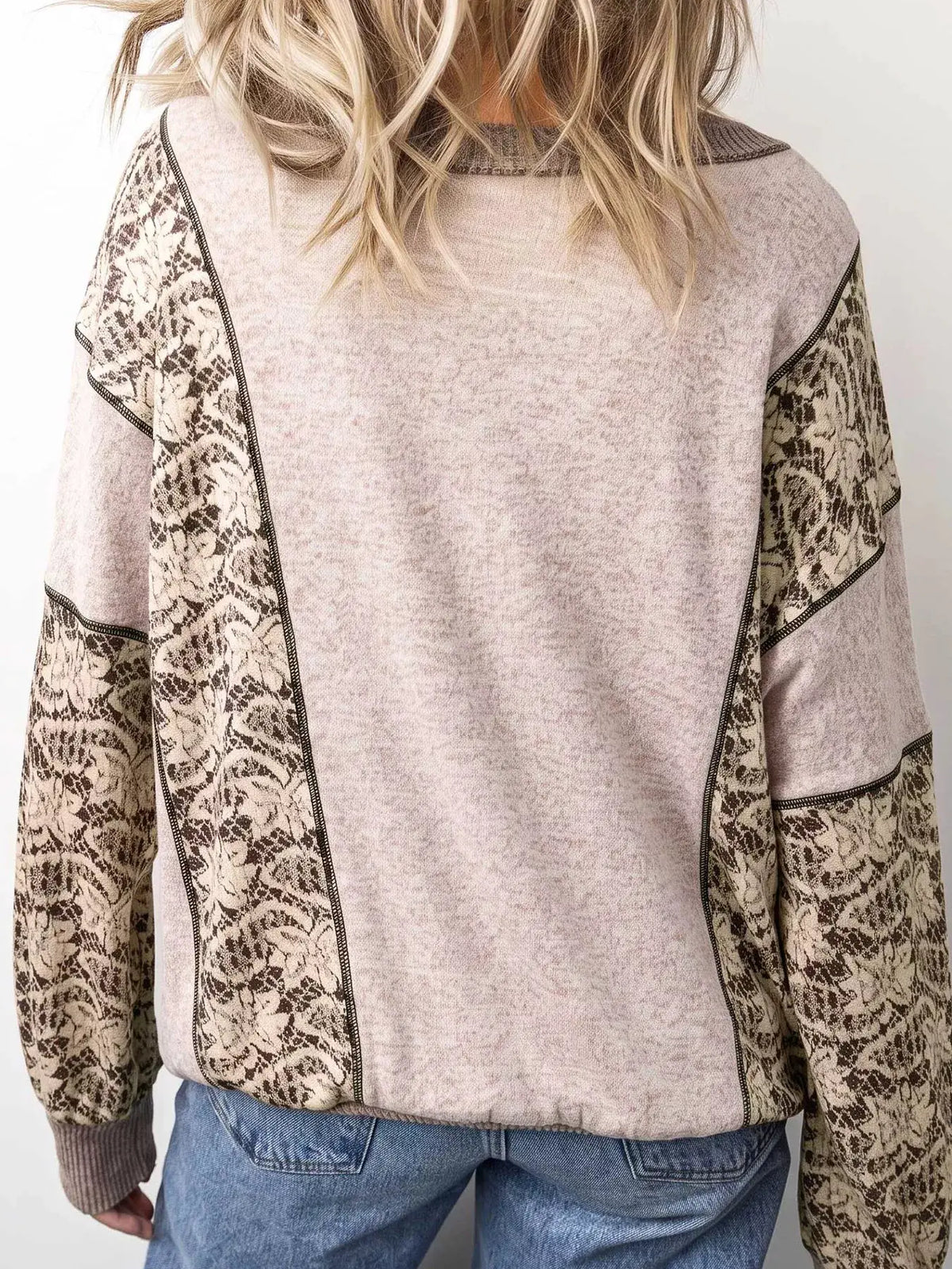 Floral Print Round Neck Long Sleeve Shift Top by Trendsi