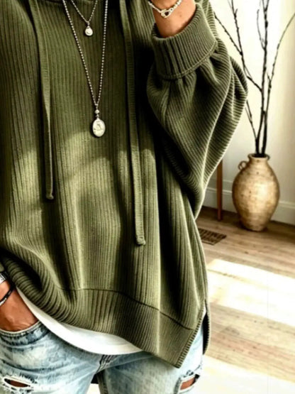 Drawstring Ribbed Knit Hoodie by Trendsi