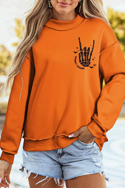 Spooky Season Mock Neck Reversible Halloween Sweatshirt by Trendsi