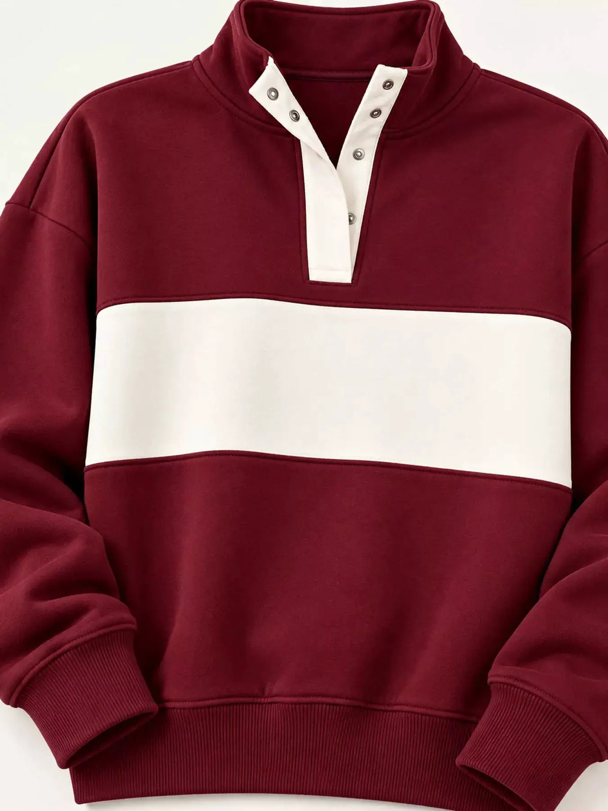 Full Size Color Block Snap-Button Sweatshirt Plus Size by Trendsi