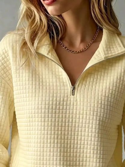 Waffle Knit Quarter-Zip Sweatshirt by Trendsi