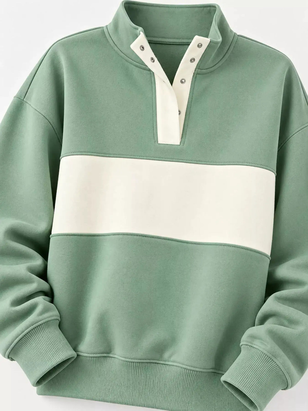 Full Size Color Block Snap-Button Sweatshirt Plus Size by Trendsi