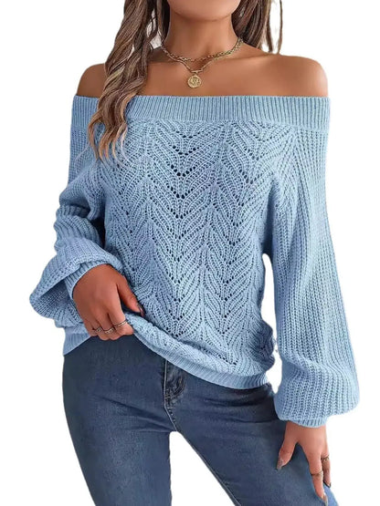 Openwork Off-Shoulder Sweater by Trendsi