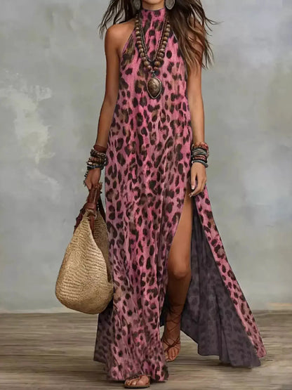 Leopard Print Sleeveless Maxi Dress with Side Slit by Trendsi